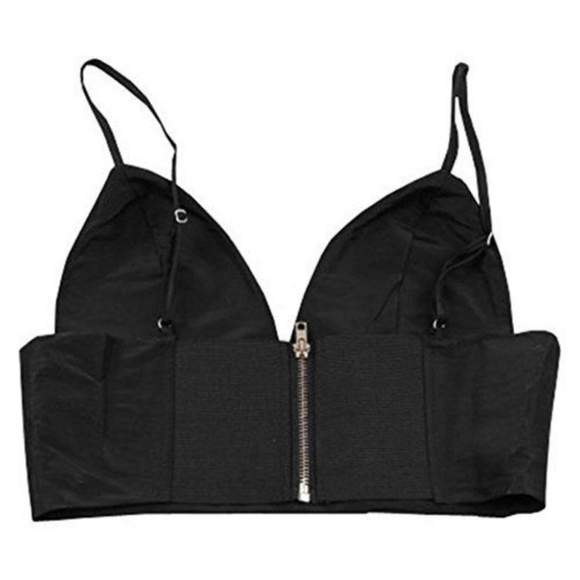 Black Strap Bustier Crop Top with Elastic/Zipper - Picture 3 of 6
